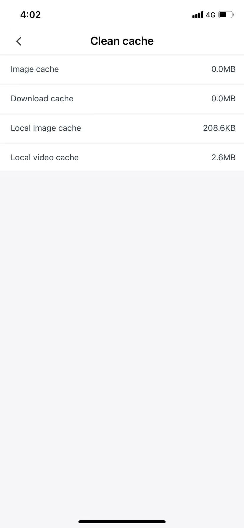 Clear cache screen