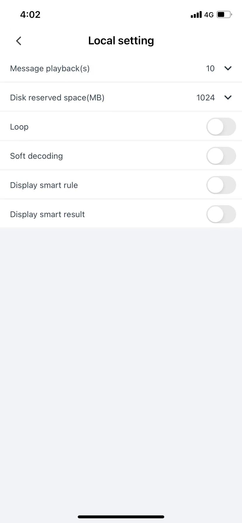 Local setting screen