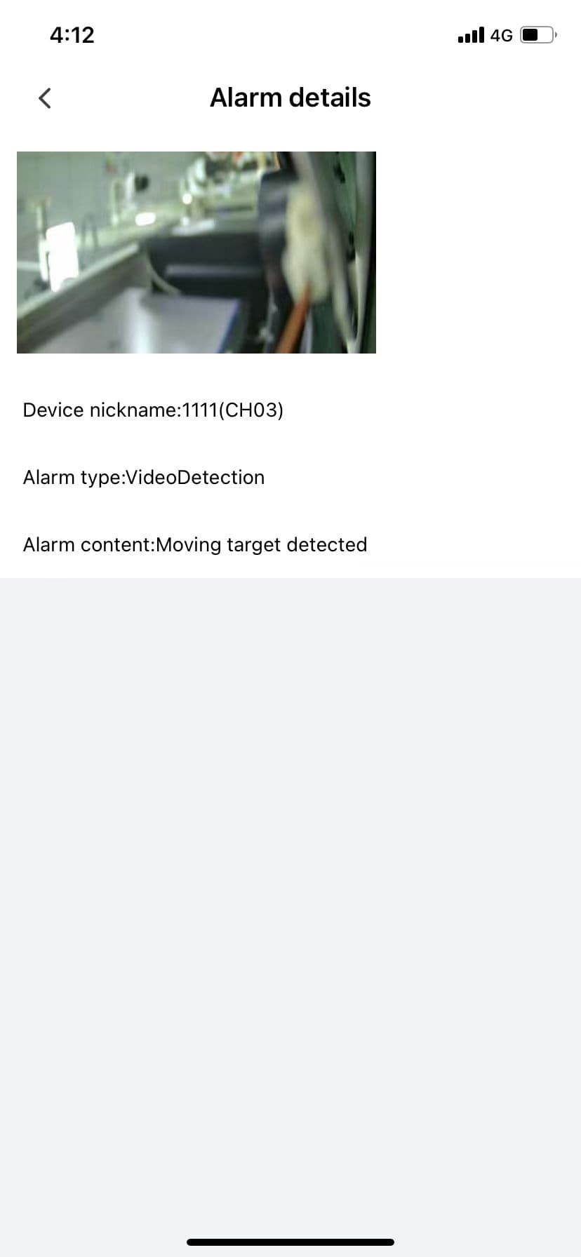 Alarm details screen